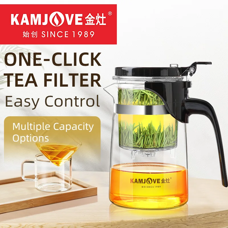 

KAMJOVE Teapot Infuser Glass Tea Set One-button Filtering Tea Separation Kettle Tea Coffee Maker Press AUTO-OPEN Art Tea Cup