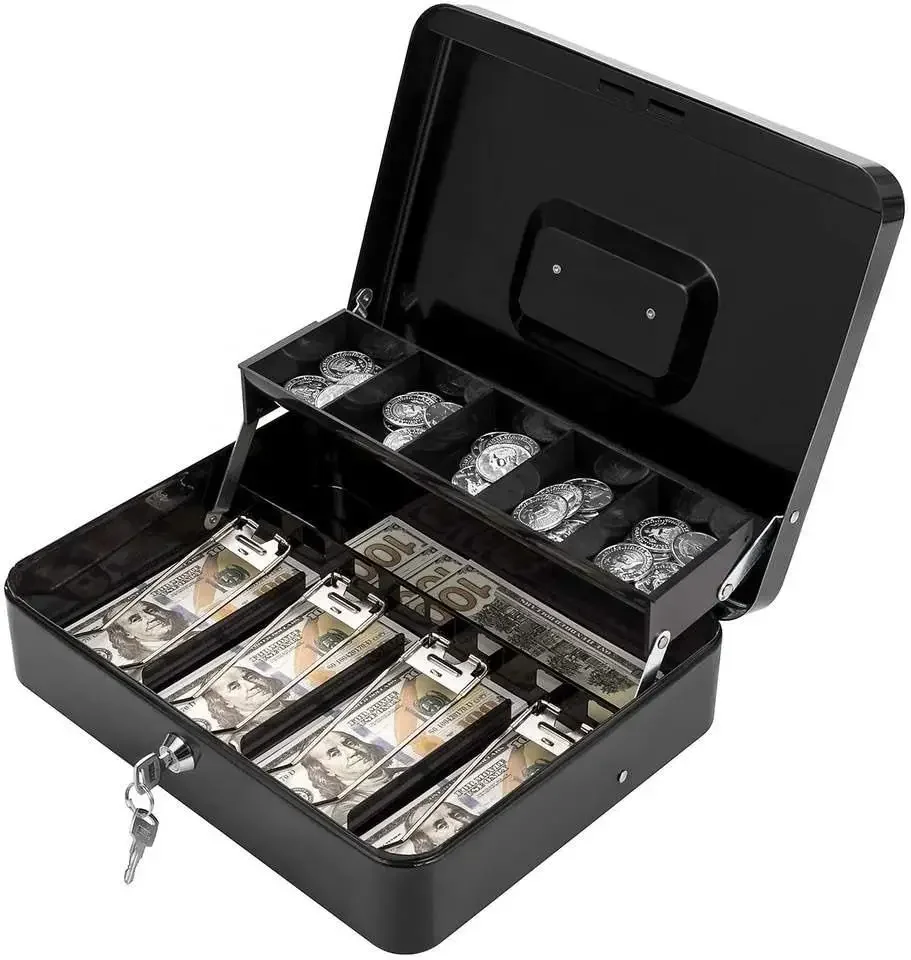 Cash Box with Money Tray and Key Lock Tiered Cantilever Design 4 Bill / 5 Coin Slots Safety Box for Supermarkets Shopping Mall
Cash Box with Money Tray and Key Lock Tiered Cantilever Design 4 Bill / 5 Coin Slots Safety Box for Supermarkets Shopping Mall