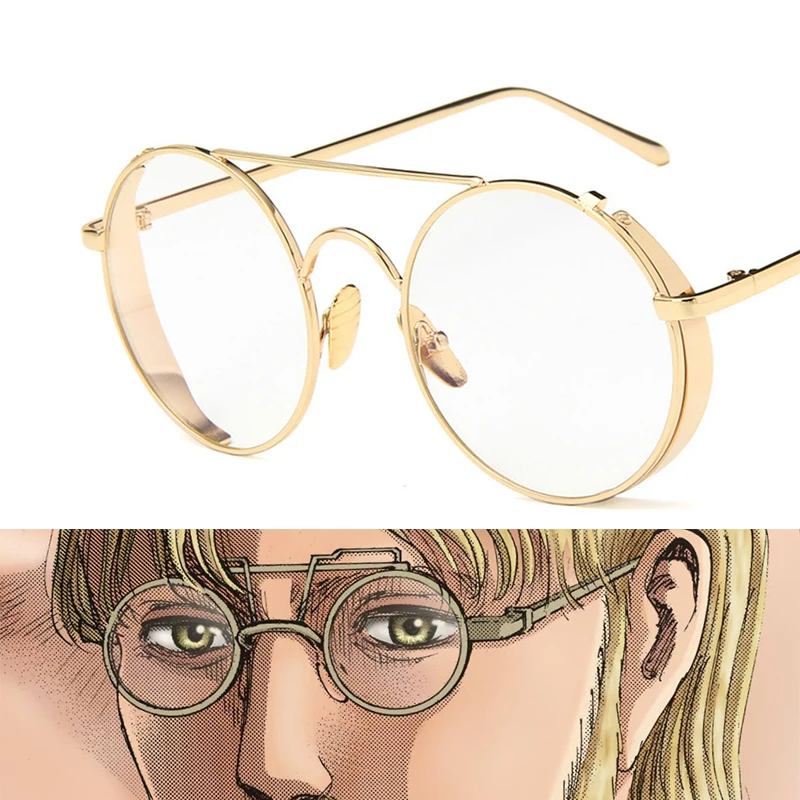 

Hot Anime Attack on Titan Zeke Jaeger Cosplay Glasses Steampunk Metal Flat Mirror Retro Round Glasses Frame Glasses