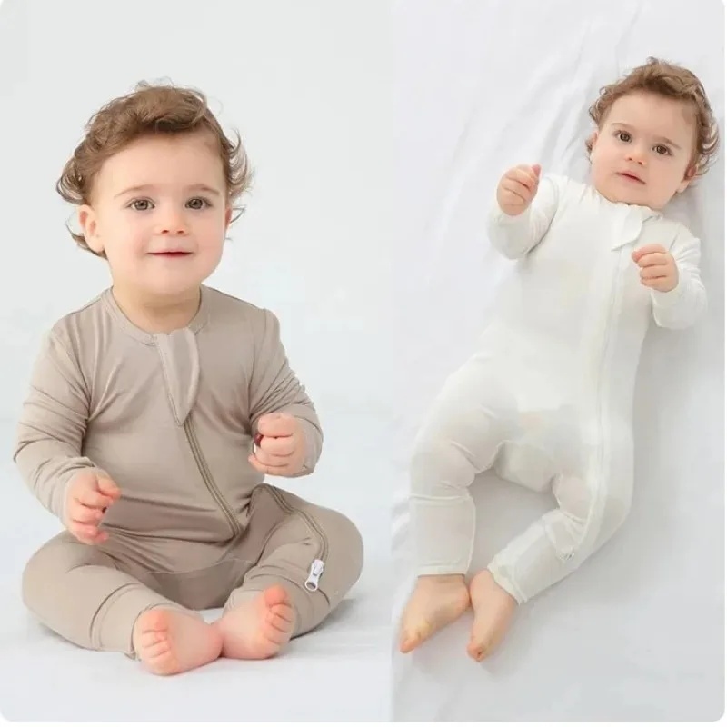 

New Baby Romper Bamboo Fiber Baby Boy Girl Clothes Newborn Zipper Footies Jumpsuit Solid Long-Sleeve Baby Clothing 0-24M Pajamas