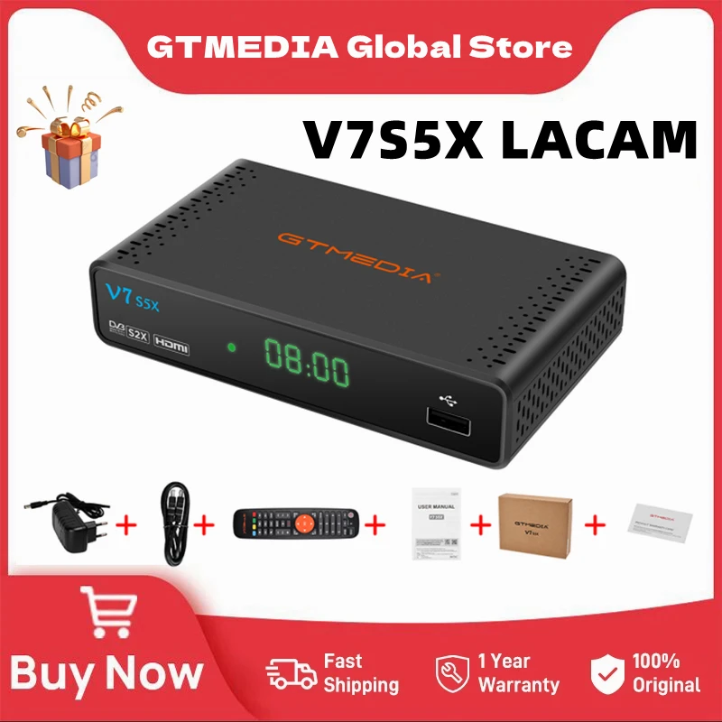 

GTMEDIA V7 S5X LACAM Satellite Receiver DVB-S/S2/S2X,H.265(8bit),AVS+,CCM,ACM,VCM,Multi-stream/T2-MI,BISS Auto Roll LAcam TV Box