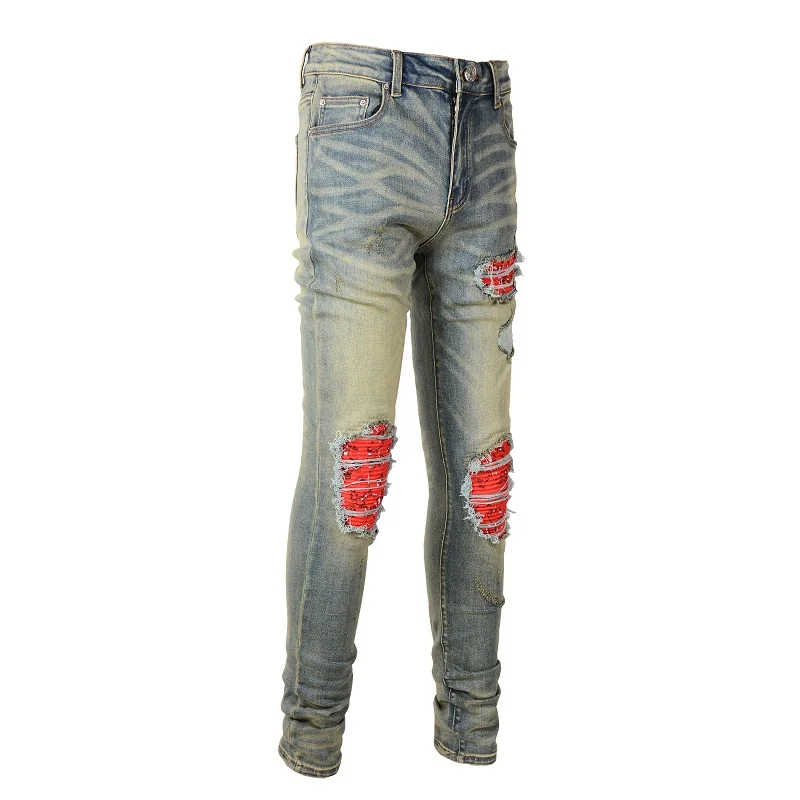 New Arrival Men's Light Blue Distressed Skinny Stretch Streetwear Tie Dye Bandana Patchwork Destroyed Slim Fit Denim Jeans Pants
New Arrival Men's Light Blue Distressed Skinny Stretch Streetwear Tie Dye Bandana Patchwork Destroyed Slim Fit Denim Jeans Pants