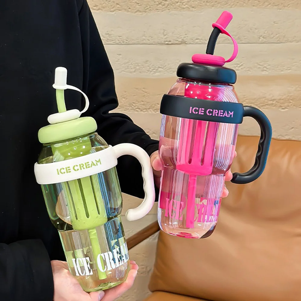 

1300ML Large Capacity Water Cup with Handle Portable Plastic Cup Girl Office Mug with Straw Cup Water Bottle for Birthday Gift