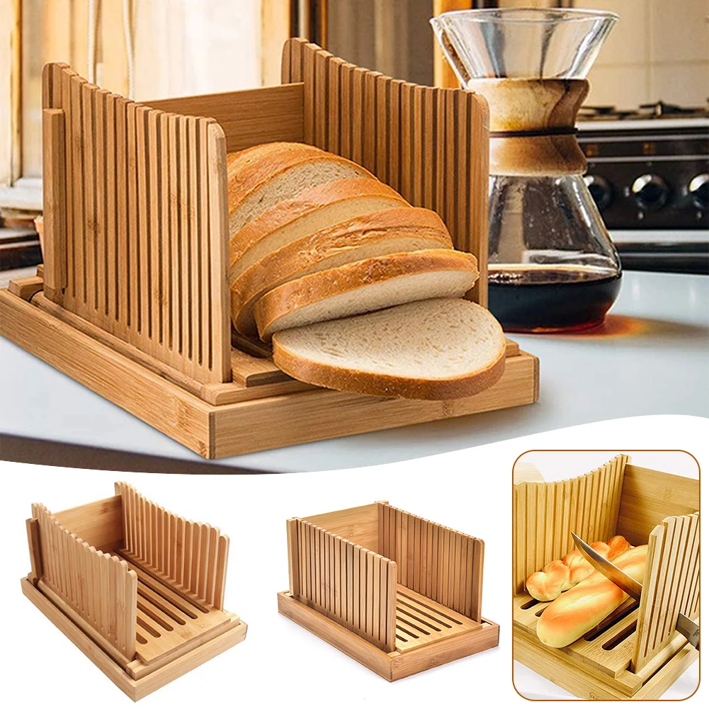 

Folding Bamboos Wood Bread Slicers Quick Mess-free Toasts Cutting Guide For Home Kitchen