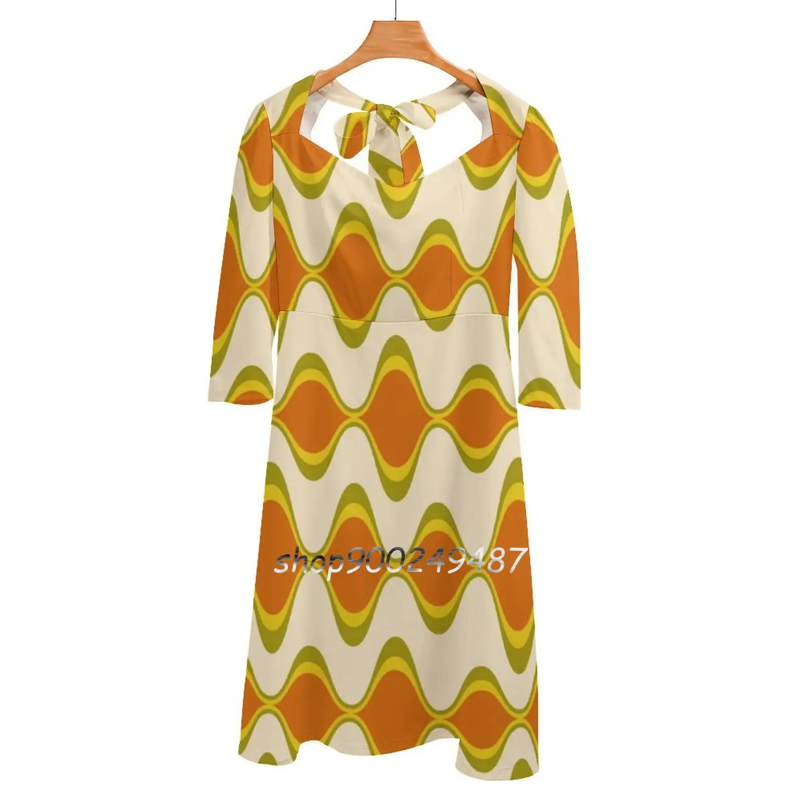 Retro Psychedelic Wavy Pattern In Orange , Yellow , Olive Square Neck Dress Cute Loose Print Dresses Elegant Beach Party Dress
Retro Psychedelic Wavy Pattern In Orange , Yellow , Olive Square Neck Dress Cute Loose Print Dresses Elegant Beach Party Dress