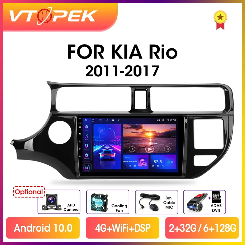 Фото Vtopek 9" 4G DSP RDS 2din Android 10.0 Car Radio Multimidia Video Player GPS Navigation For KIA RIO K3 PRIDE 2011-2017 Head Unit |