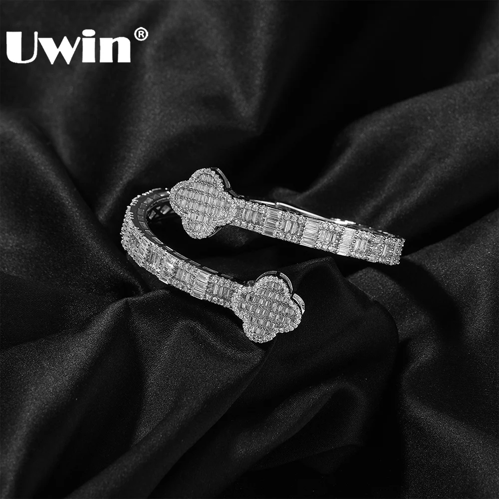 

UWIN Iced Out Cuff Bangle Paved Setting Baguettecz Cubic Zirconia Wrist Bracelets Fashion Hip Hop Jewelry for Rappers