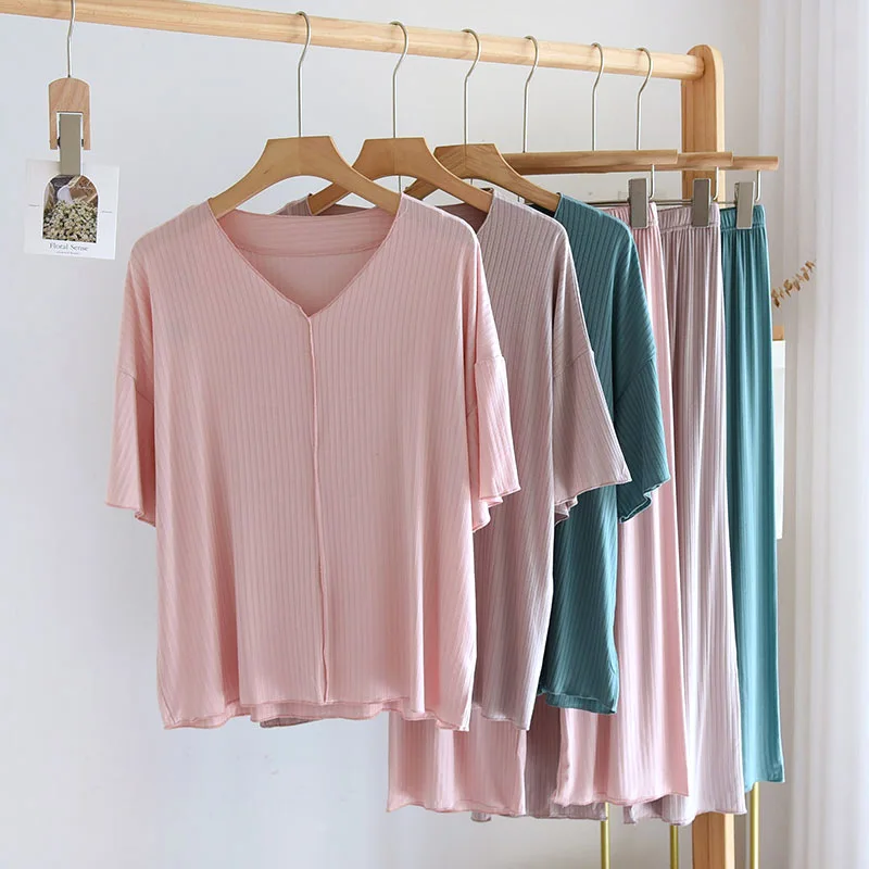 Spring Short Sleeve Pajamas For Women Modal Home Clothes 2-piece Suit Summer Thin Soft Loungewear Female Plus Size Sleepwear Set
Spring Short Sleeve Pajamas For Women Modal Home Clothes 2-piece Suit Summer Thin Soft Loungewear Female Plus Size Sleepwear Set