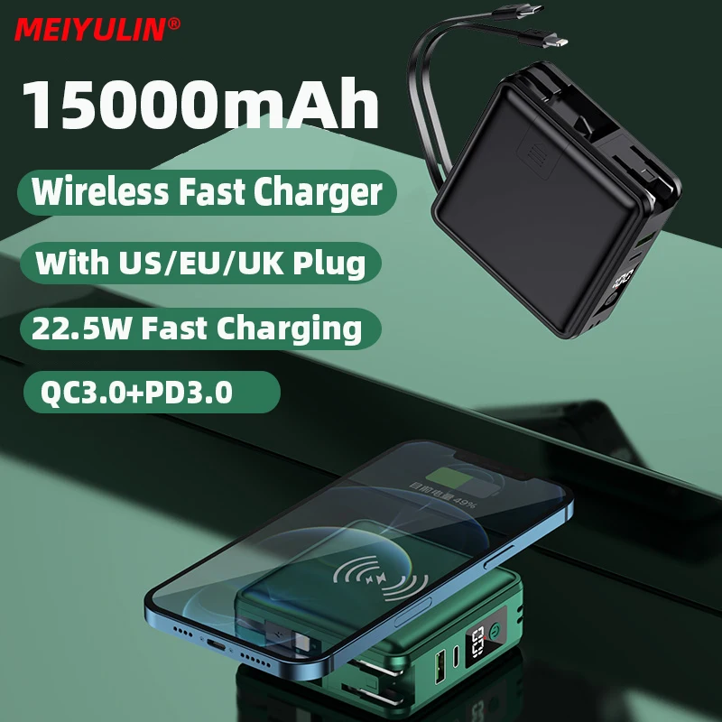 15000mAh Power Bank 15W Wireless Charger US/EU/UK Plug 22.5W USB C Fast Charging External Battery With Cable for iPhone Samsung
15000mAh Power Bank 15W Wireless Charger US/EU/UK Plug 22.5W USB C Fast Charging External Battery With Cable for iPhone Samsung