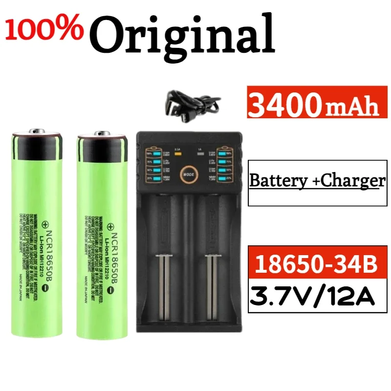 NCR18650B 3400mAh battery brand new original 3.7V 12A discharge rechargeable lithium battery flashlight pointed battery+charger
NCR18650B 3400mAh battery brand new original 3.7V 12A discharge rechargeable lithium battery flashlight pointed battery+charger