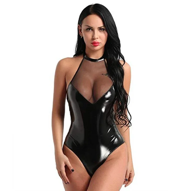 Top Fashion Hollow Patent Leather Jumpsuit Faux Leather Mesh Stitching Bodysuit Women Sexy One Piece Nightclub Fun Underwear
Top Fashion Hollow Patent Leather Jumpsuit Faux Leather Mesh Stitching Bodysuit Women Sexy One Piece Nightclub Fun Underwear