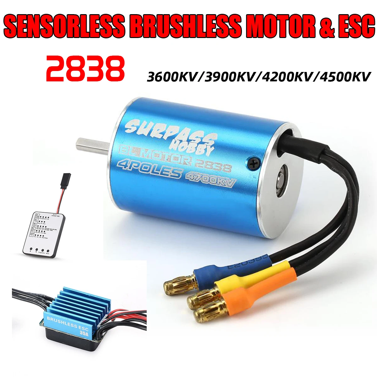 2838 3600KV 4500KV 4P Sensorless Brushless Motor & 35A Brushless ESC Electronic Speed Controller for 1/14 1/16 1/18 RC Car
2838 3600KV 4500KV 4P Sensorless Brushless Motor & 35A Brushless ESC Electronic Speed Controller for 1/14 1/16 1/18 RC Car