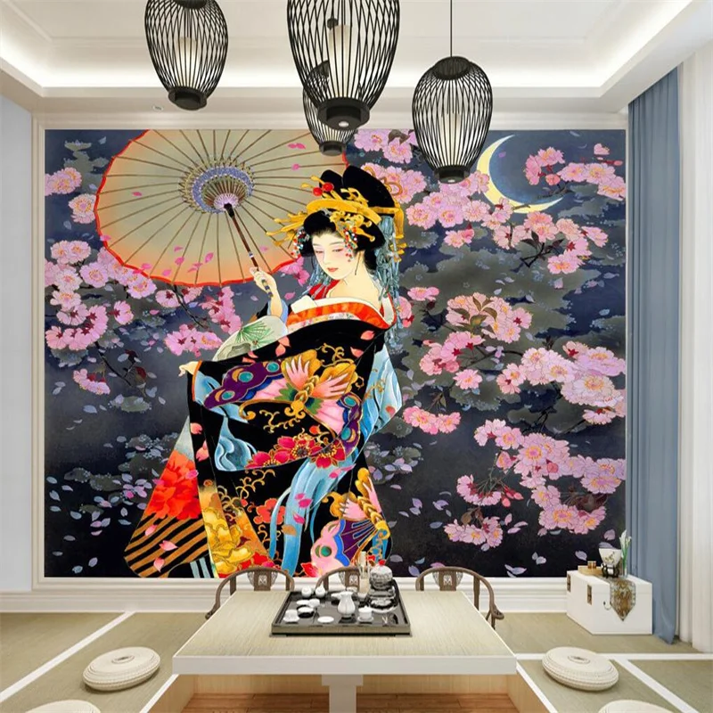 

Nostalgic Japanese Geisha Cuisine Wall Paper 3D Izakaya Sushi Restaurant Papel De Parede 3D Industrial Decor Mural Wallpaper 3D