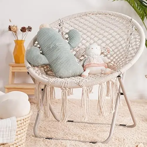 Chair with Folding Metal Frame, 100% Cotton Handmade Round Cozy Chairs, Moon Chair for Bedroom, Living Room Décor Beige Chair
Chair with Folding Metal Frame, 100% Cotton Handmade Round Cozy Chairs, Moon Chair for Bedroom, Living Room Décor Beige Chair
