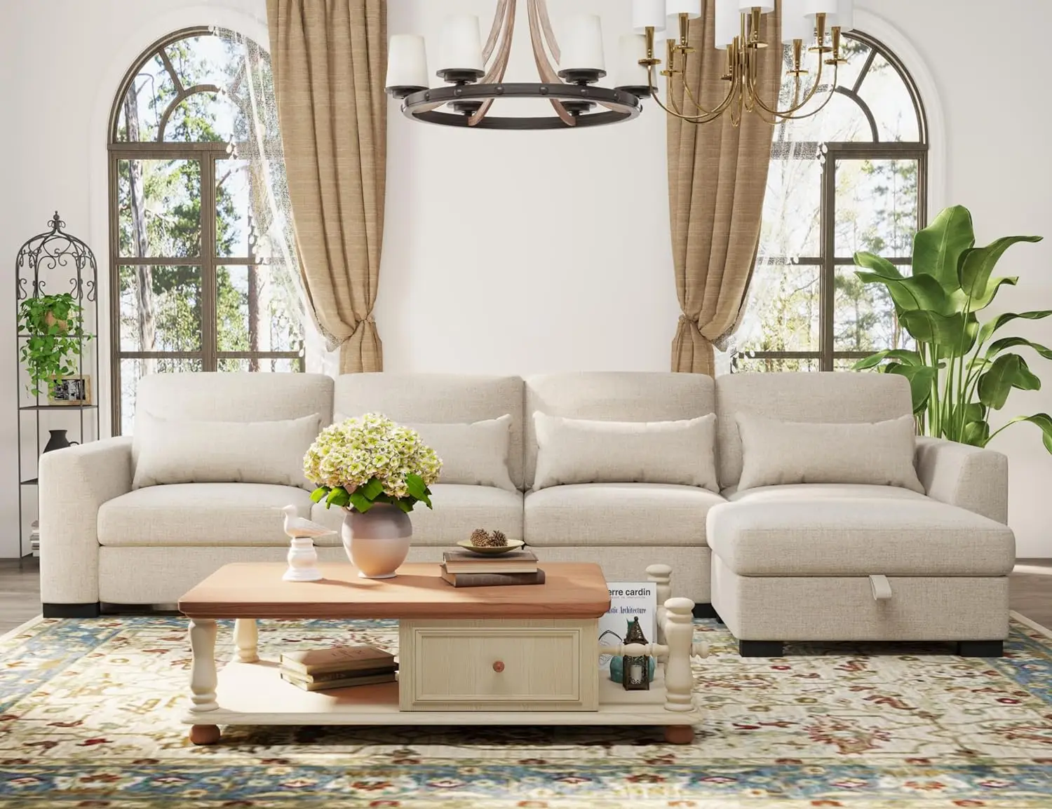 Oversized Modular Sectional 130" Couch for Living Room,4 Seater L Shaped Sofa w/ Storage Ottoman & Lumbar Pillows ,Beige/Grey
Oversized Modular Sectional 130" Couch for Living Room,4 Seater L Shaped Sofa w/ Storage Ottoman & Lumbar Pillows ,Beige/Grey
