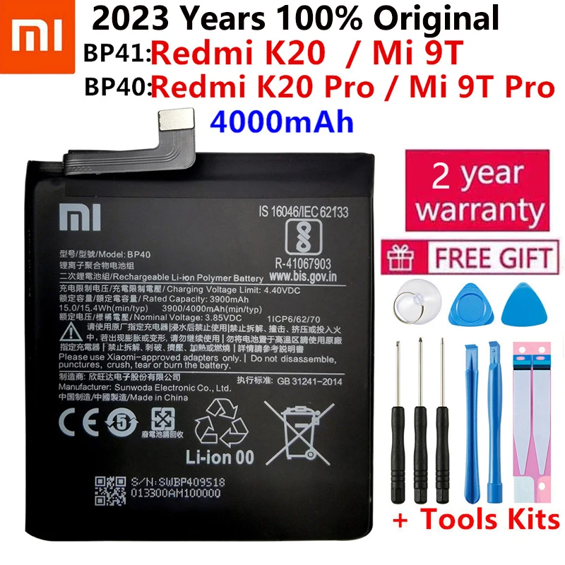 Xiao Mi 100% оригинальный аккумулятор BP41 BP40 для Xiaomi Redmi K20 Mi 9T Pro Mi9T K20Pro 4000 мАч аккумулятор для телефона большой емкости
Xiao Mi 100% оригинальный аккумулятор BP41 BP40 для Xiaomi Redmi K20 Mi 9T Pro Mi9T K20Pro 4000 мАч аккумулятор для телефона большой емкости