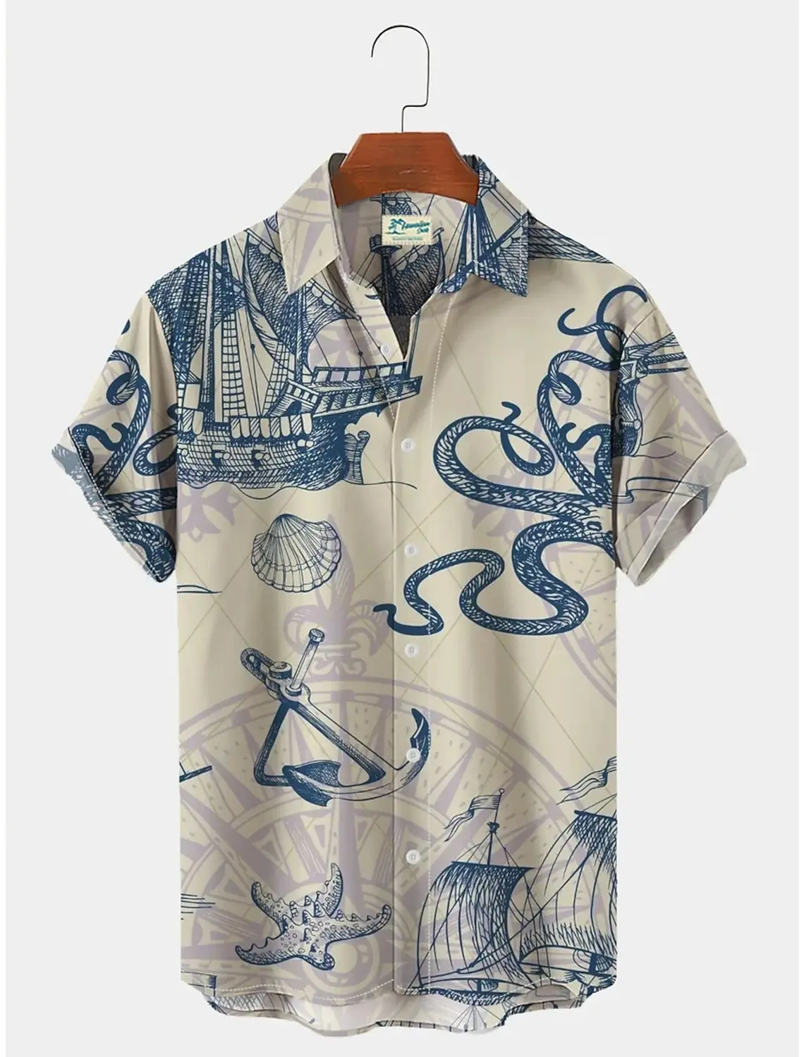 

Men's Shirt Mermaid Shark Graphic Prints Anchor Turndown Outdoor Street Short Sleeves Button-Down Print Clothing Fashion Apparel