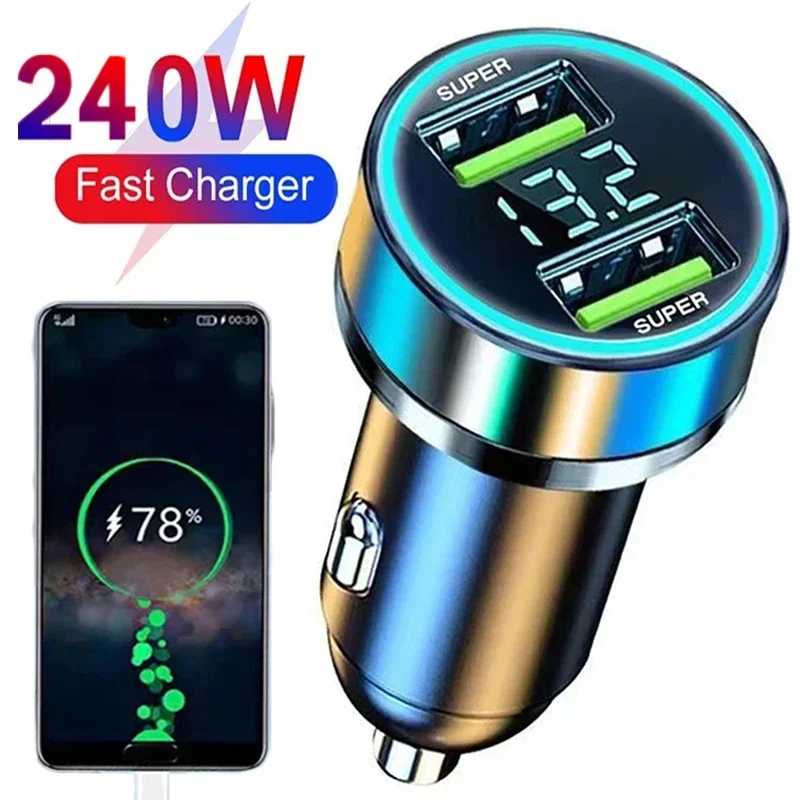 

Car Charger 240W Dual USB Ports Super Fast Charging Adapter for IPhone 15 Samsung Xiaomi Phone Quick Chargers