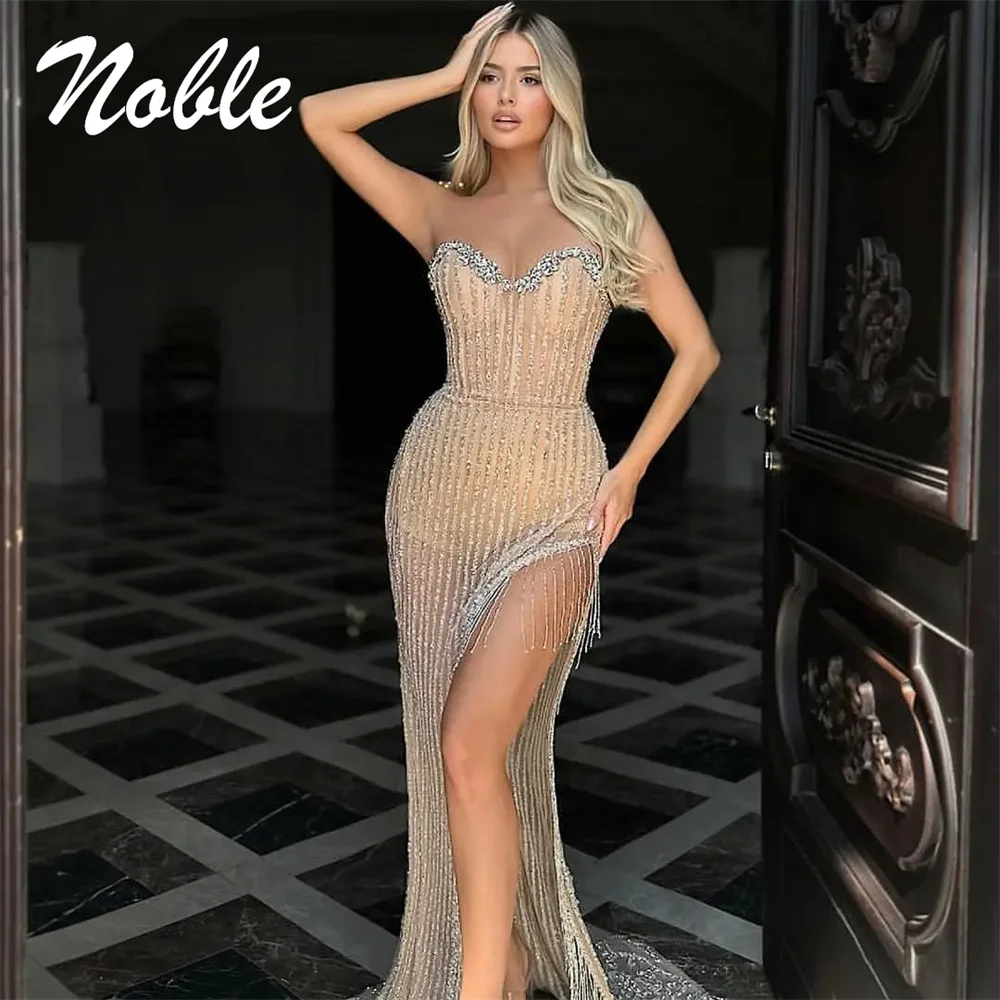 

Noble Strapless Neckline Prom Dress Sleeveless With Split Floor Length Evening Elegant Party Dress For Women2023