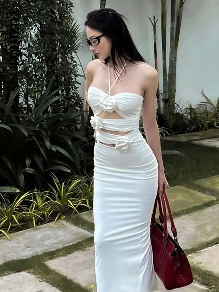 YUZHEXI Cutout Skinny Halter White Dress Women 3D Flower Decor Beach Elegant Tube Robe
YUZHEXI Cutout Skinny Halter White Dress Women 3D Flower Decor Beach Elegant Tube Robe