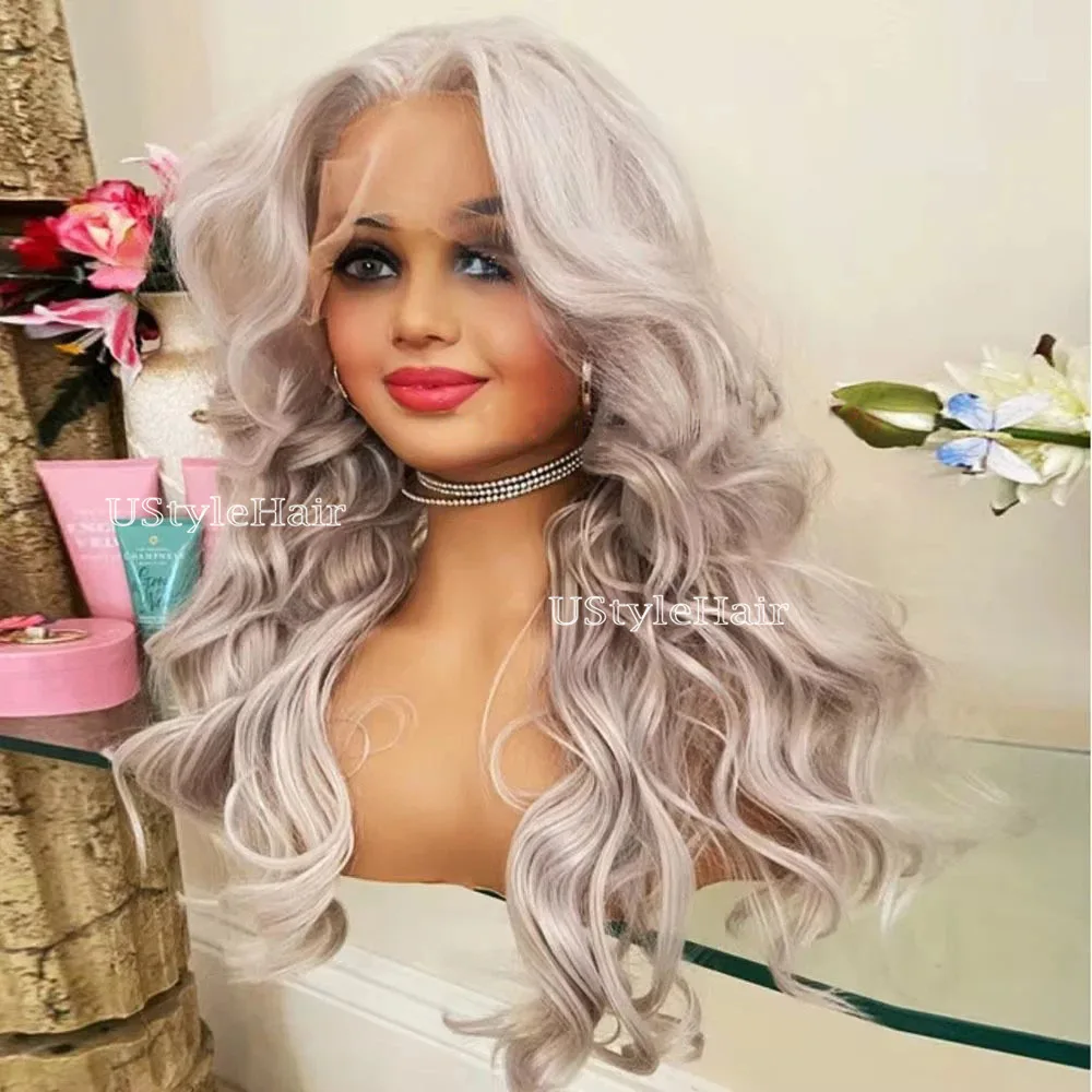 Ash Blonde Lace Wig 13x4 Long Body Wave Synthetic Wigs for Women 18-26inches Glueless Natural Hairline Daily Wear Cosplay Wigs 3 S1e77aa6a0f934f038f30fe8afe7cedb9p