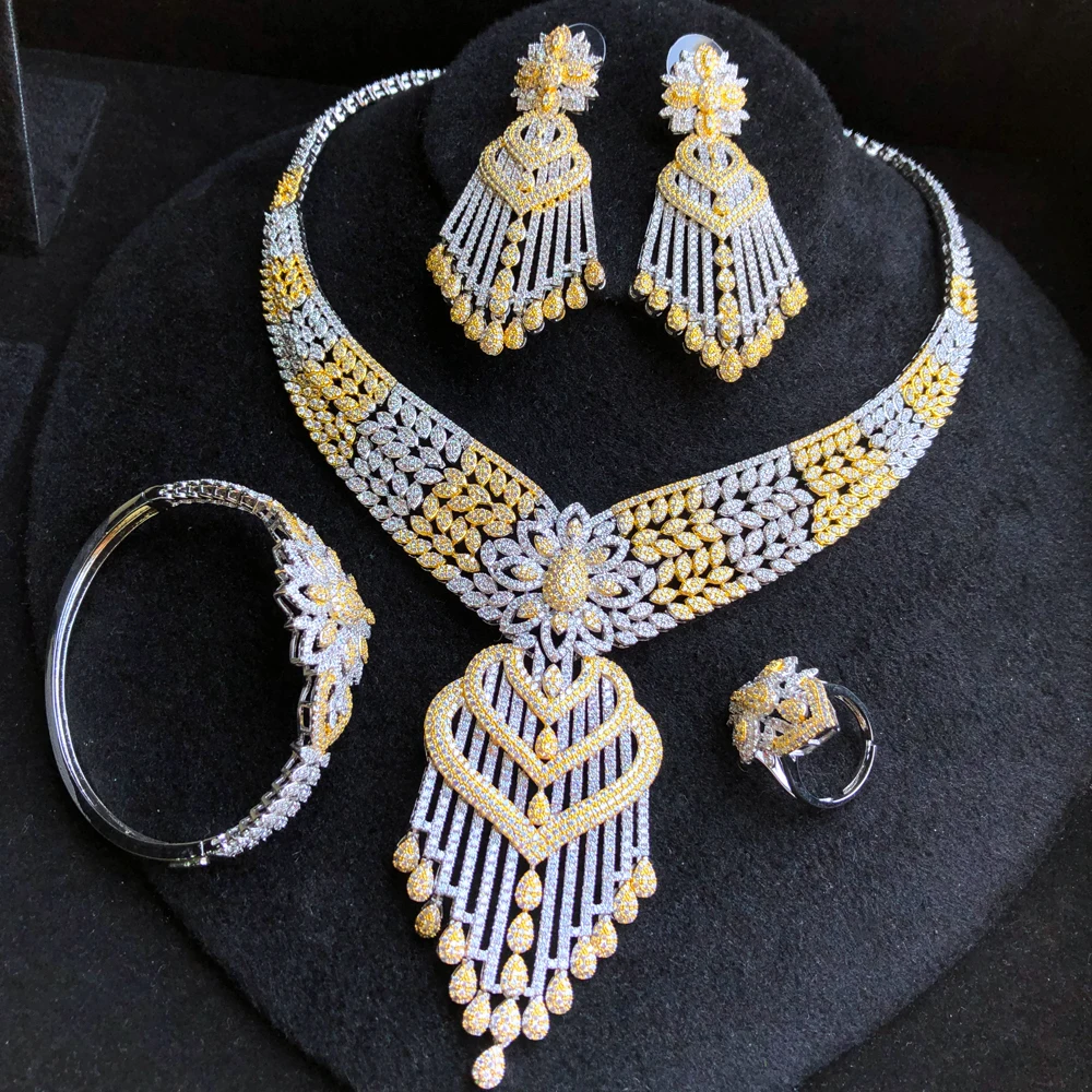 

Missvikki Original Luxury Gorgeous 4PCS Necklace Earrings Jewelry Set Women Wedding Sparkly Bridal Engagement High Quality