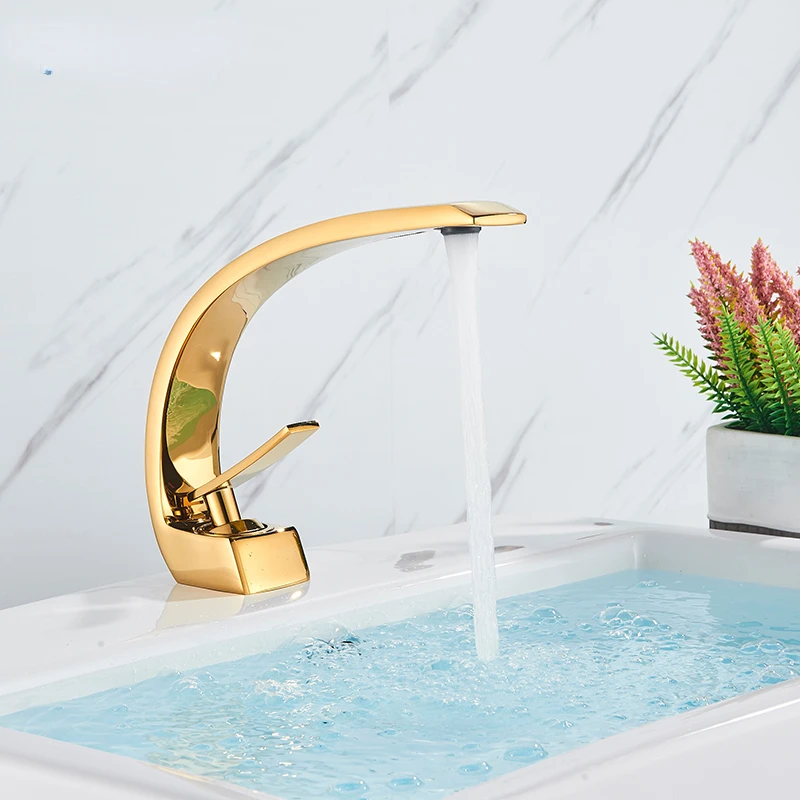

Golden Sink Basin Faucet Deck Mounted Bathroom Washbasin Mixer Faucets Creative Single Handle Hot Cold Water Crane Mixers Taps