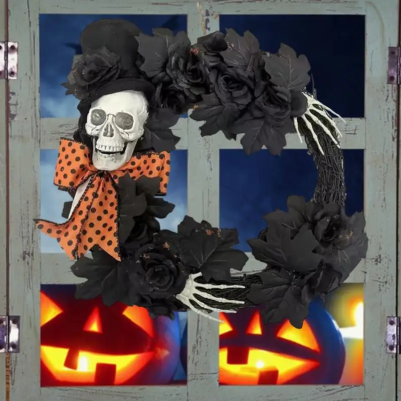 Skeleton wreath for halloween Skull designed wreath with artistic leaves for halloween Seasonal decoration wreath for fireplace
Skeleton wreath for halloween Skull designed wreath with artistic leaves for halloween Seasonal decoration wreath for fireplace