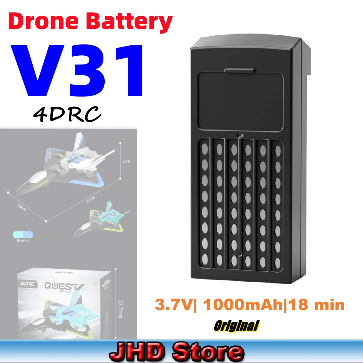 JHD 4DRC V31 Battery For Original 4DRC V31 Drone 3.7V 1000mAh Airplane Battery For 4D-V31 RC Aircraft Fighter Battery
JHD 4DRC V31 Battery For Original 4DRC V31 Drone 3.7V 1000mAh Airplane Battery For 4D-V31 RC Aircraft Fighter Battery