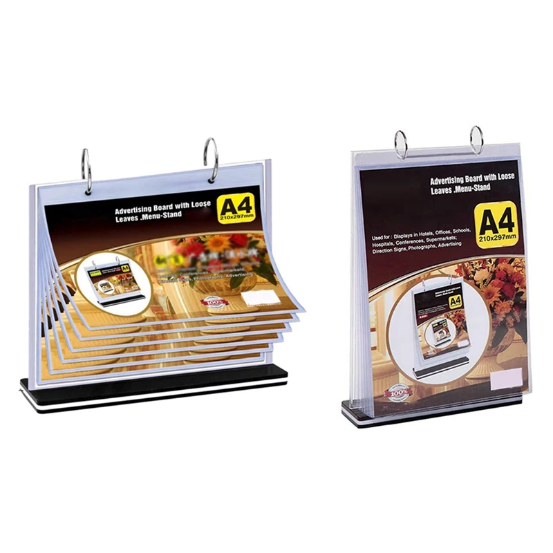 

2X A4 Multi-Page Flip Display Card Label Display Stand Detachable Label Business Menu Holder