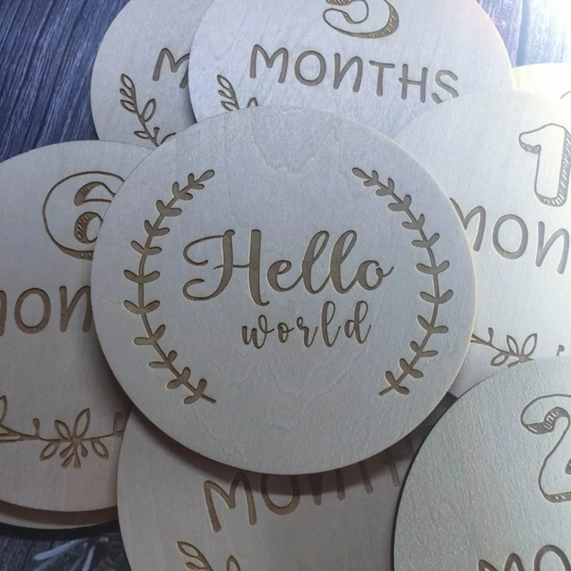 

2 Pcs Newborn Monthly Growth Recording Cards Wooden Birth Commemorative Cards Photography Props Toy
