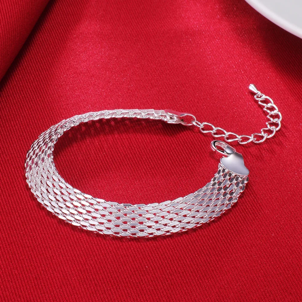 

Beautiful Elegant Wedding Women Mesh 925 Sterling Silver Chain Bracelet High Quality Fashion Gorgeous Jewelry Wholesale