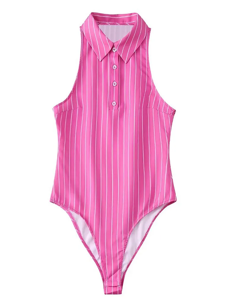 Женское боди в полоску, с отложным воротником и длинным рукавом 
Женское боди в полоску, с отложным воротником и длинным рукавом