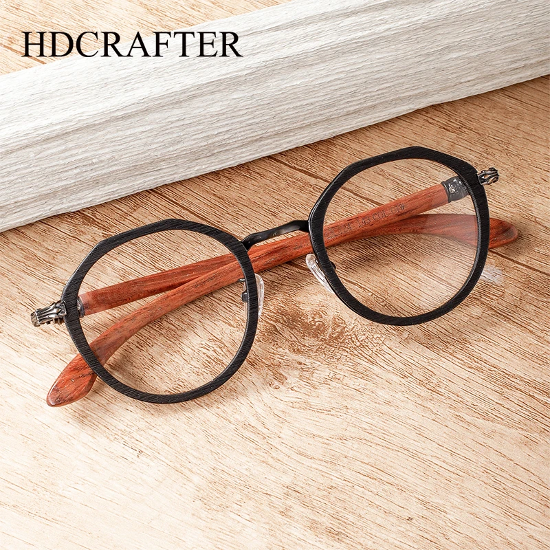 

HDCRAFTER Vintage Natural Wood Eyeglasses Frame Men Round Prescription Myopia Optical Glasses Frame Women Spectacles Eyewear