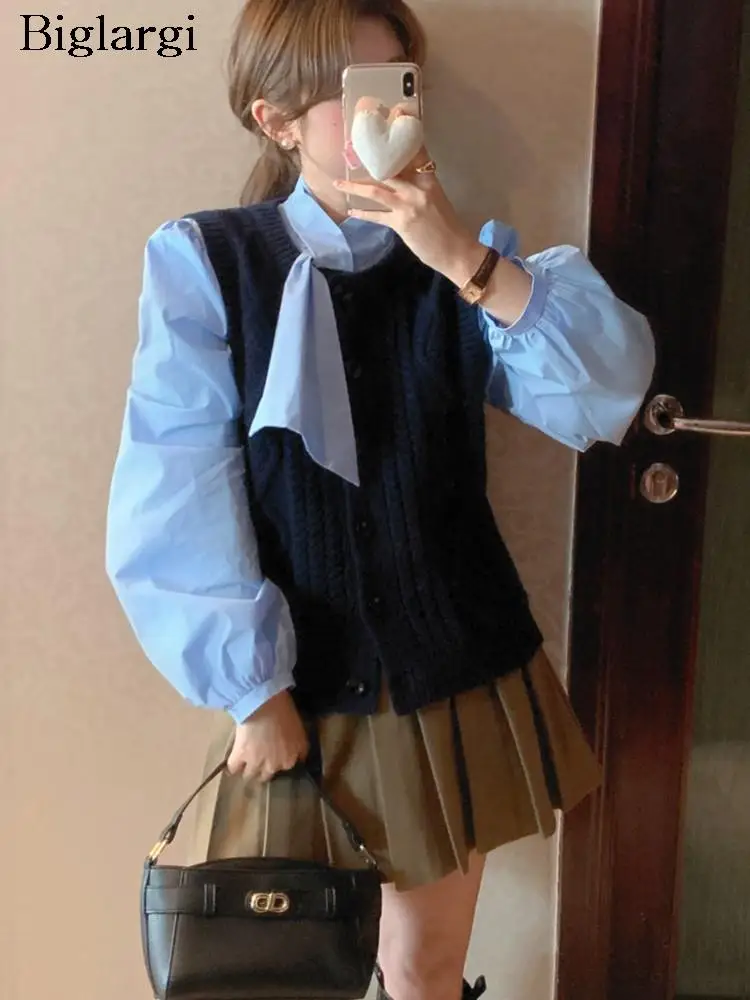 Spring Knitted Patchwork Shirts Tops Women Long Sleeve Korean Loose Pleated Ladies Blouses Casual Fashion Long Sleeve Woman Tops
Spring Knitted Patchwork Shirts Tops Women Long Sleeve Korean Loose Pleated Ladies Blouses Casual Fashion Long Sleeve Woman Tops