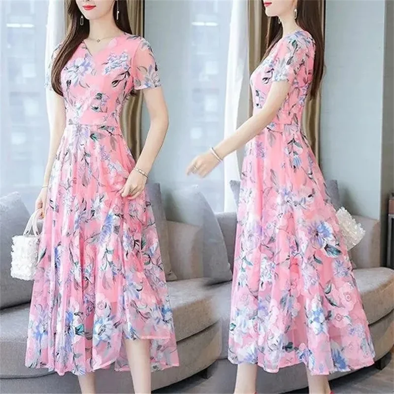 

Женское шифоновое платье-миди с цветочным принтом