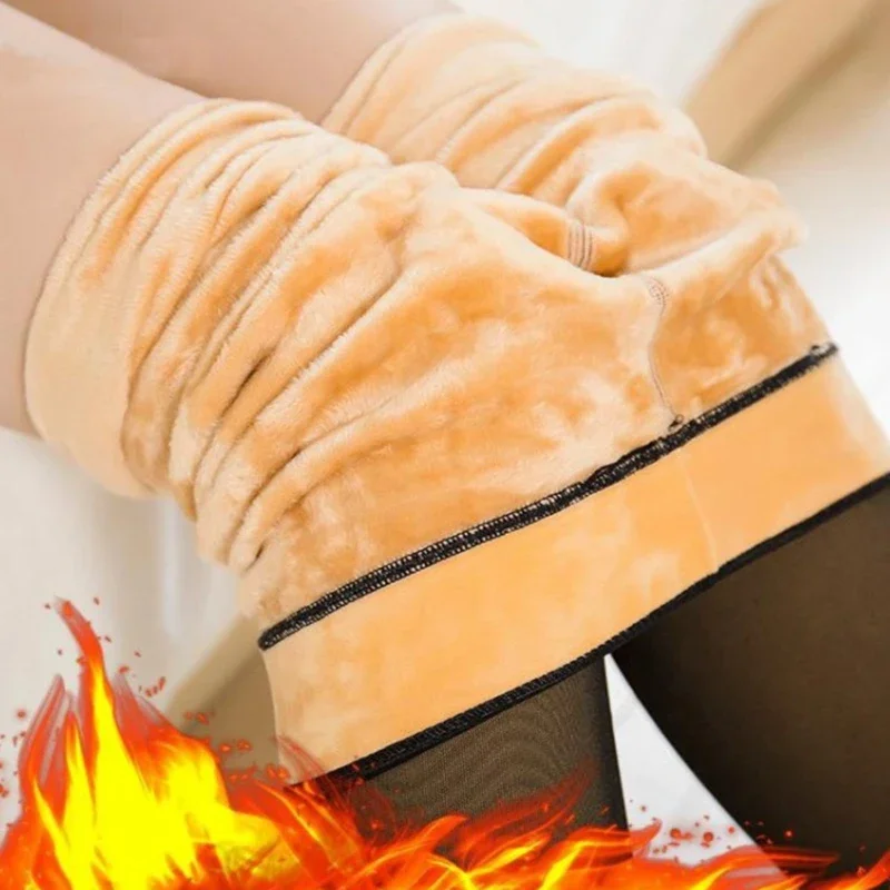 

2023 New Women Fleece Leggings Sexy Translucent Slim Pantyhose Elasticity Winter Warm Legging Thermal Tights Female Woman Pants
