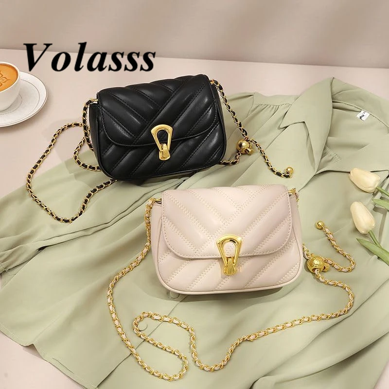 

VOLASSS New Fashion Women Shoulder Square Bag Small Cowhide Messenger Chain Handbag Luxury Genuine Leather Crossbody Bags Female