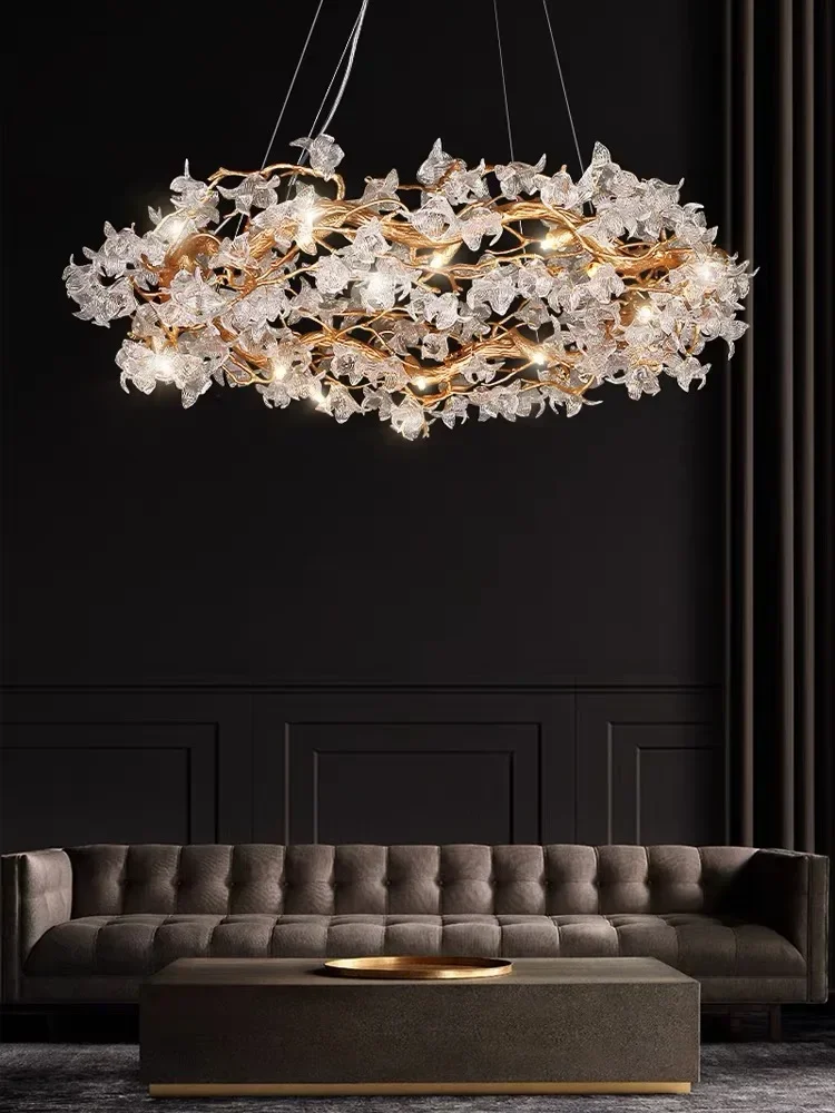 

Modern LED Handmade Kapok Flower Branches Chandeliers Glass Crystal Pendant Lamp Indoor Decor Lighting 2022 Lustre Hanging Light