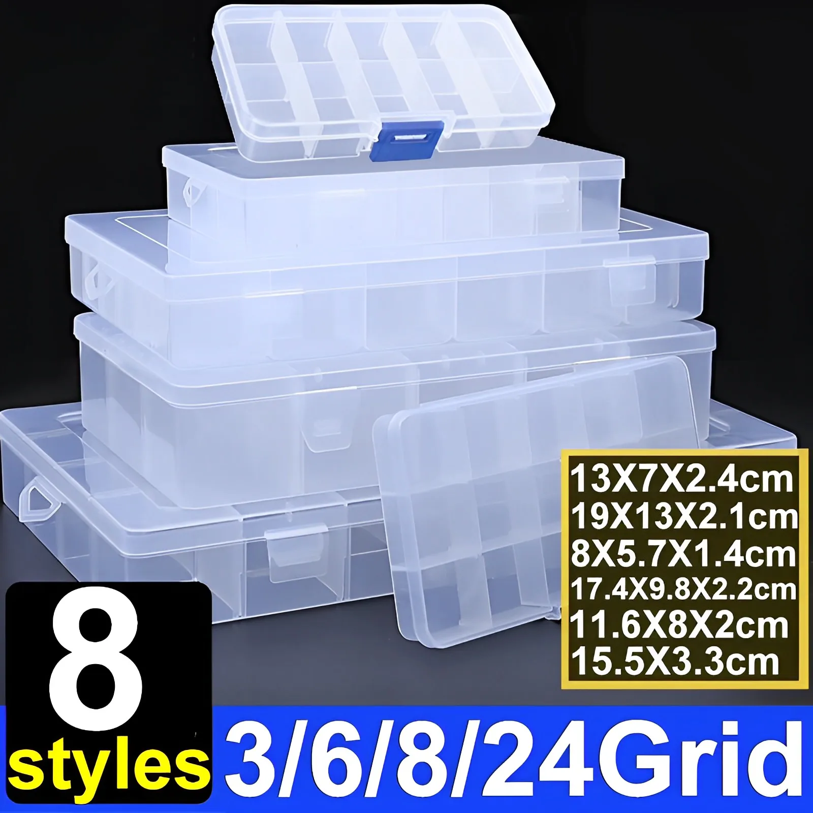 

8Styles Transparent Plastic Storage Jewelry Box Plastic Compartment Adjustable Container Storage Boxes Beads Ring Organizer Case
