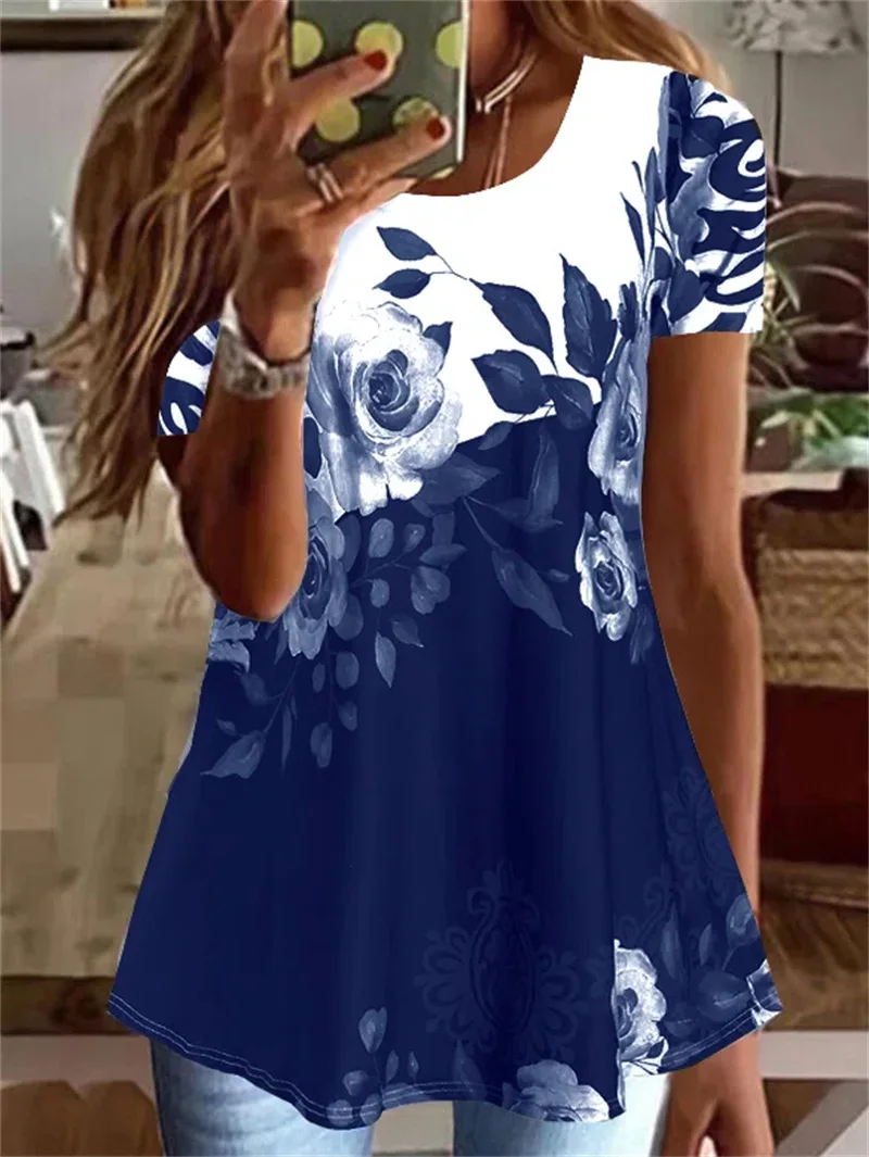 Ladies' Tops 2023 Summer Fashion New Women's Shirts Casual Flower Mang Print Short-sleeved Round Neck T-shirt Female
Ladies' Tops 2023 Summer Fashion New Women's Shirts Casual Flower Mang Print Short-sleeved Round Neck T-shirt Female
