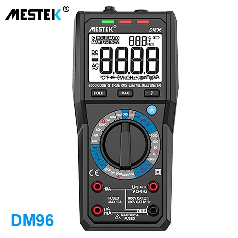 

MESTEK TRMS Large Digital Multimeter Auto Range Fast Accurately Measures Multimetro 1000V 10A AC DC Ohm Hz NCV Live Voltage Mete