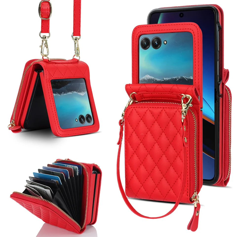 

Crossbody PU Leather Phone Case for Motorola Razr 40 Ultra Moto Razr 40Ultra 2023 Wallet Card Holder Shoulder Strap Cover Bag