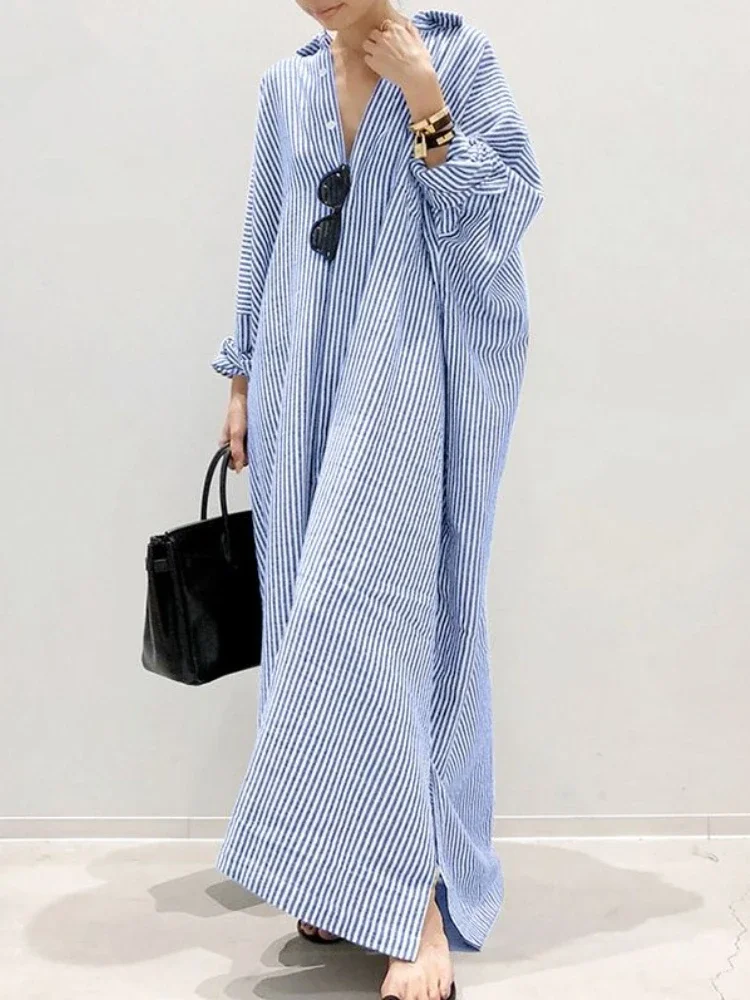 Dress for Women Summer Dress Striped Loose Irregular Single Breasted Long Sleeved Hem with Slit STRAIGHT LOOSE Long Dresses
Dress for Women Summer Dress Striped Loose Irregular Single Breasted Long Sleeved Hem with Slit STRAIGHT LOOSE Long Dresses