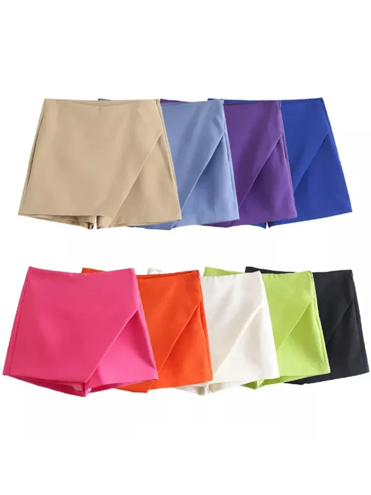 

coquette skirt Women Fashion Asymmetrical Shorts Skirts Waist Back Pockets Side Zipper Vintage Female Skort Solid ultra min