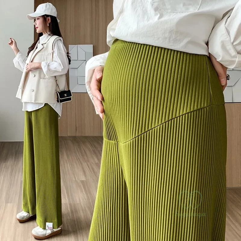

Spring Summer Fashion Pleat Chiffon Maternity Pants Wide Leg Loose Straight Belly Trousers Clothes for Pregnant Women Pregnancy
