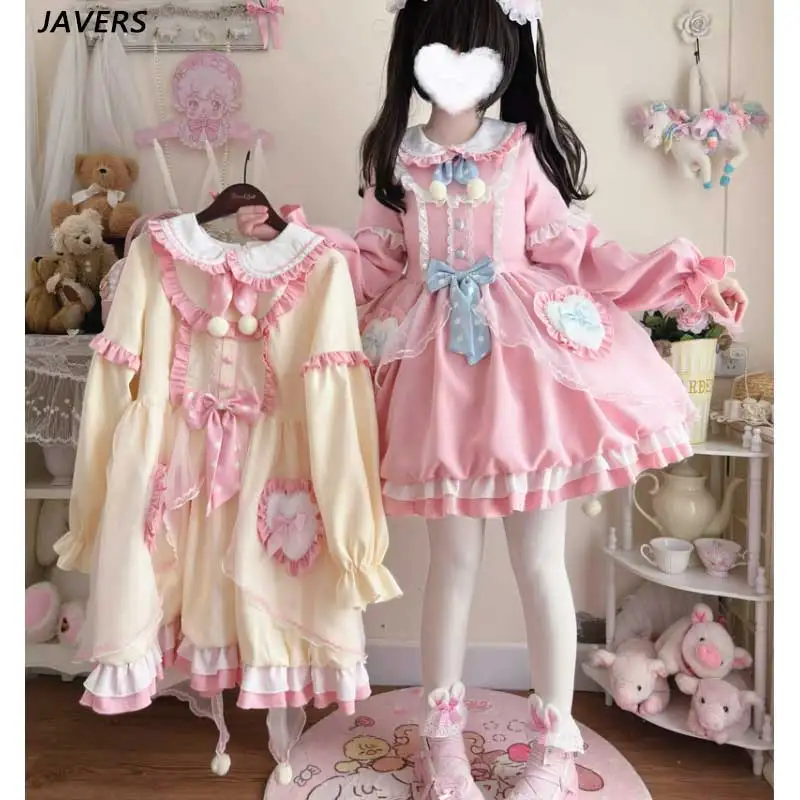 

Sweet Lolita Bow Ruffles Gothic Princess OP Dress for Women, Japanese Kawaii Cartoon Bunny, Long Sleeve, Hollow Party Mini Dress