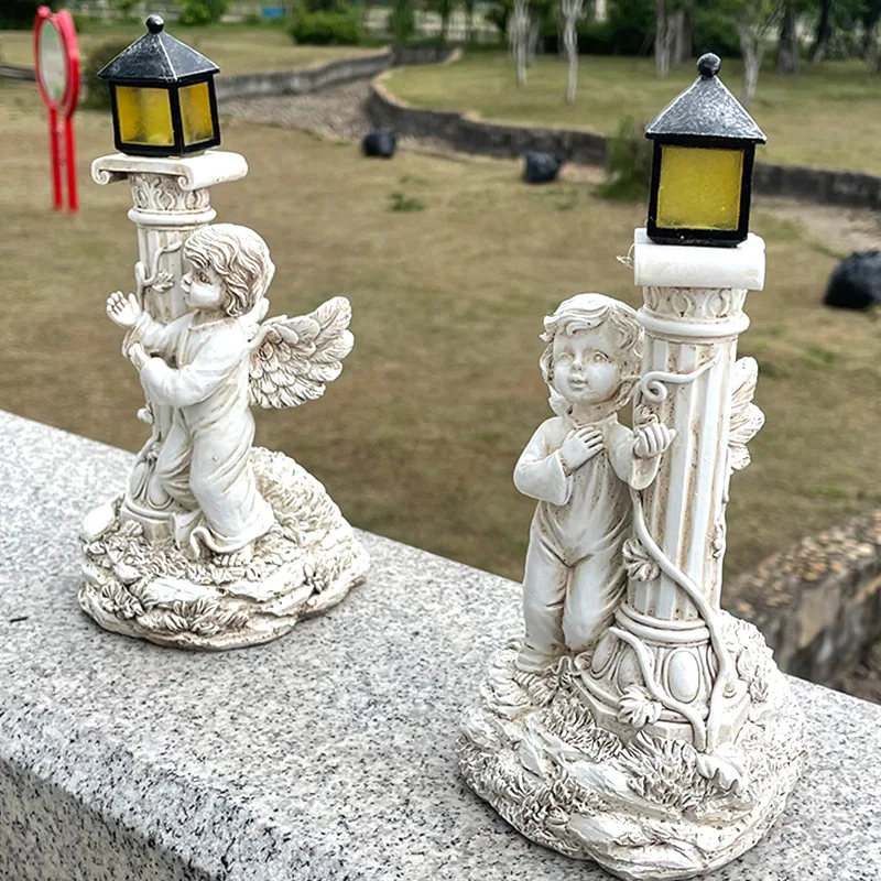 

Solar Lamp European Roman Column Angel Sculpture Outdoor Garden Courtyard Home Decoration Resin Crafts