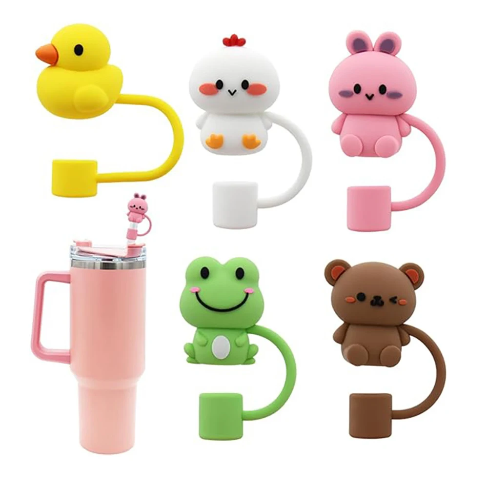 

1/5PCS Silicone Straw Cover Cap Animal Shape Reusable 10mm Straw Tips Lids for Tumbler Cup Dust-Proof Drinking Straw Topper