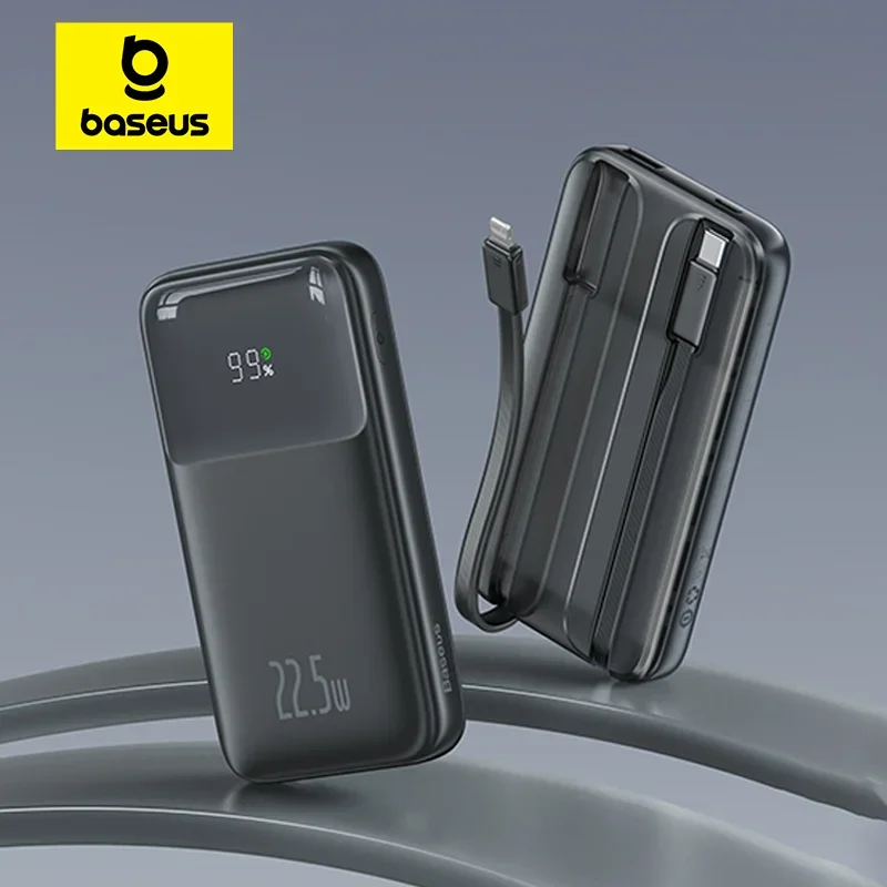 

Внешний аккумулятор Baseus 22,5 Вт, 10000 мАч/20000 мАч, двойные кабели для быстрой зарядки, портативное зарядное устройство для iPhone 14 13 12 Pro Max Xiaomi